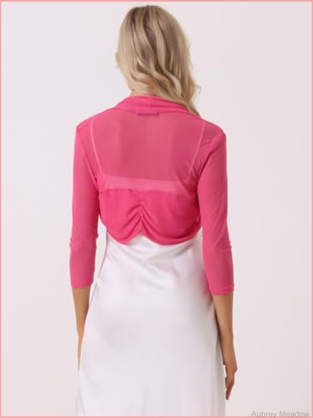 Sheer Mesh Shrug Bolero 3/4 Sleeve Open Front Cropped Cardigan - Picture 5 of 7